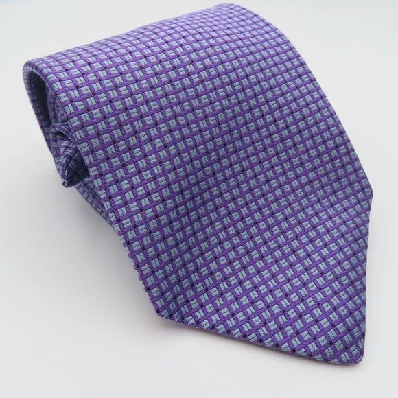 Barbara Blank Tie Purple Blue Checked 3.75" Wide 56" Long USA Silk - Picture 1 of 6